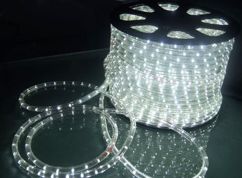 Дюралайт LED круглый 2-х проводной, фиксинг,  Ф13мм 100м, кратность резки 1м, расстояние между светодиодами 2,7см, белый